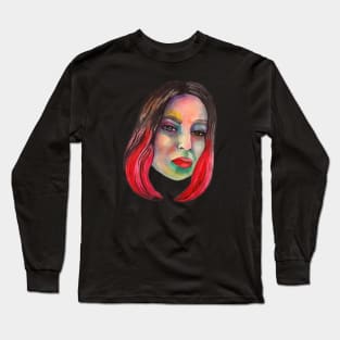 Colorful watercolor girl portrait Long Sleeve T-Shirt